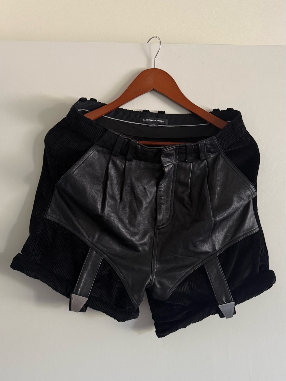 Alexander Wang Black Leather-Front High Waist Women's Shorts